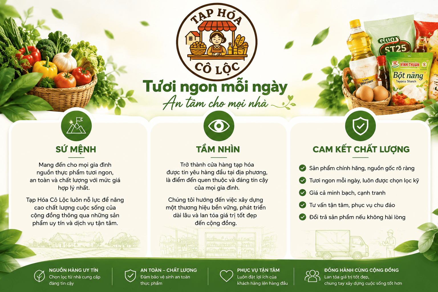 Sứ mệnh, tầm nhìn và cam kết chất lượng của Tạp Hóa Cô Lộc Q8