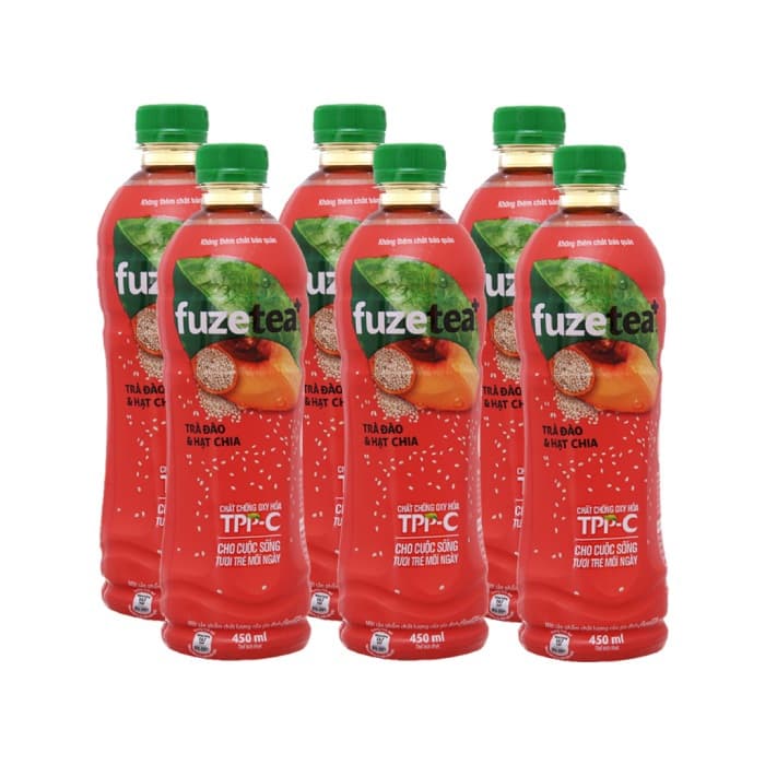Trà đào và hạt chia Fuzetea lốc 6 chai 450ml chính hãng Fuzetea