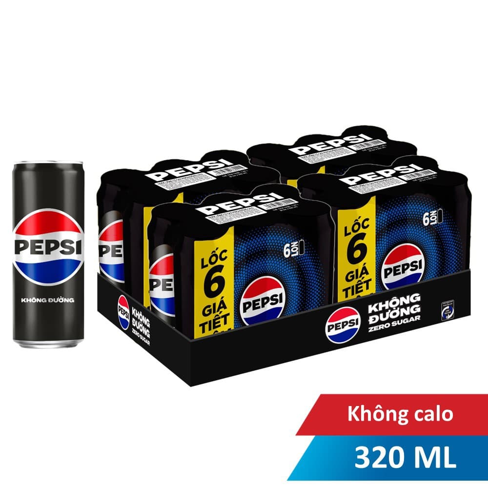 Thùng 24 lon nước giải khát không calo 330ml chính hãng Pepsi