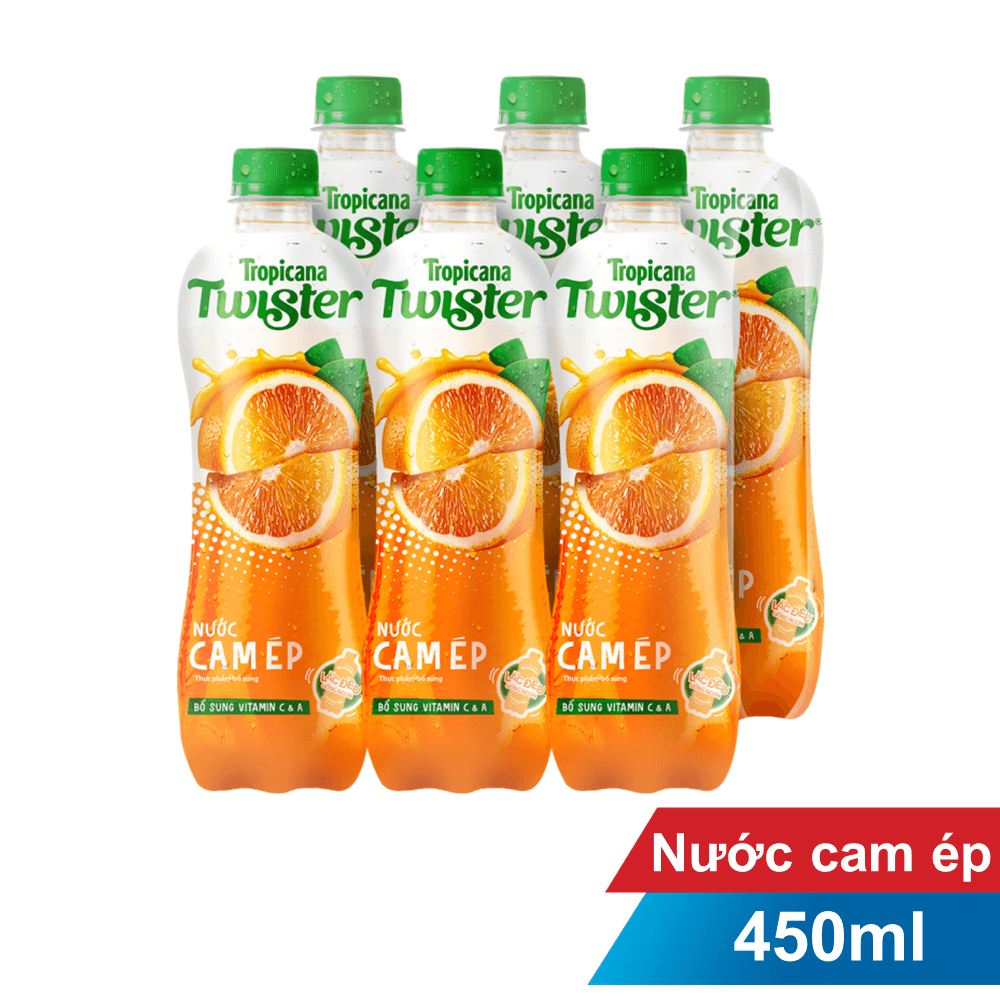Lốc 6 chai nước ép cam Twister Tropicana 455ml chính hãng Twister