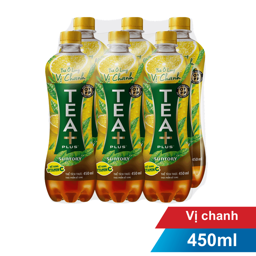 Lốc 6 chai TEA+ Trà olong vị chanh 455ml chính hãng Tea+