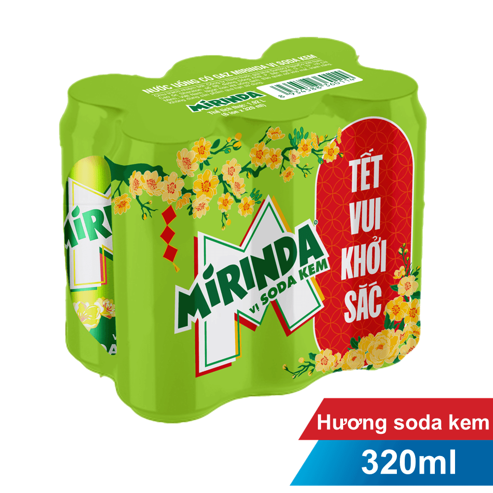 Lốc 6 lon nước Mirinda ngọt soda kem 330ml chính hãng Mirinda