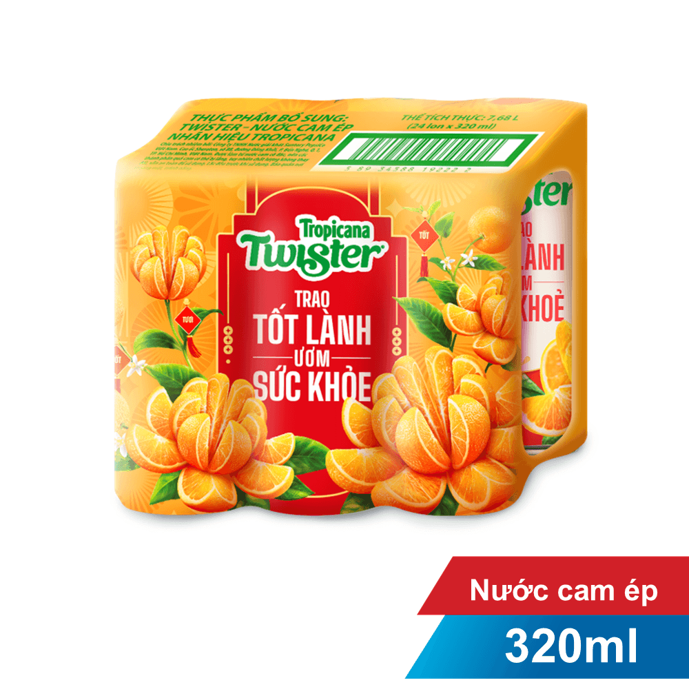 Lốc 6 lon Nước ép cam Twister lốc 6 lonx320ml chính hãng Twister