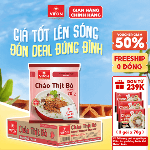 Thùng Cháo thịt thật thịt bò VIFON 70g chính hãng VIFON