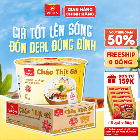 Thùng Cháo thịt thật thịt gà VIFON 70g/tô chính hãng VIFON