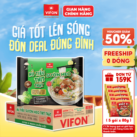 Thùng Hủ tiếu sườn heo thịt thật VIFON 90g chính hãng VIFON