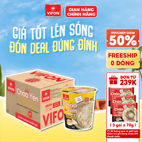 Thùng Ly cháo yến thịt gà VIFON 70g chính hãng VIFON