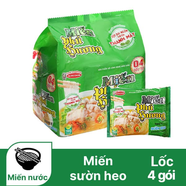 Lốc 4 gói miến Phú Hương sườn heo 55g chính hãng Acecook