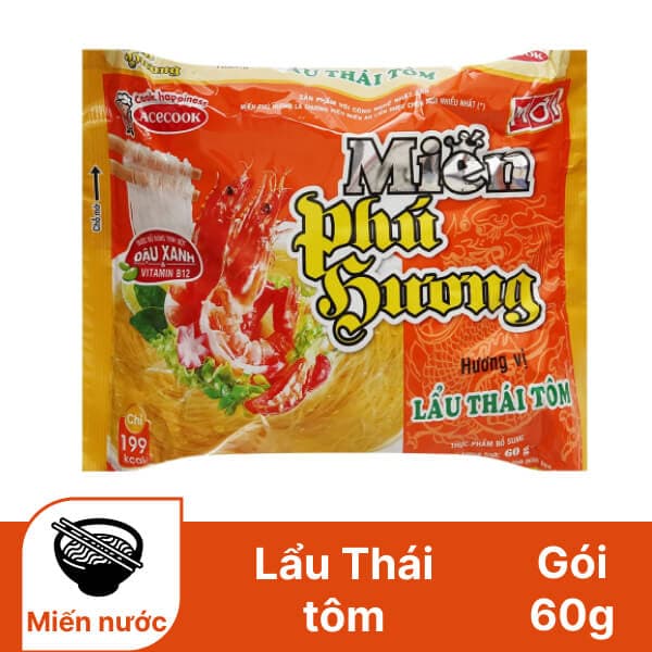 Miến Phú Hương lẩu Thái tôm gói 60g chính hãng Acecook
