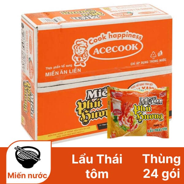 Thùng 24 gói miến Phú Hương lẩu Thái tôm 60g chính hãng Acecook