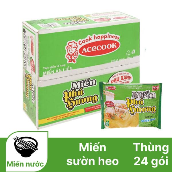 Thùng 24 gói miến Phú Hương sườn heo 55g chính hãng Acecook