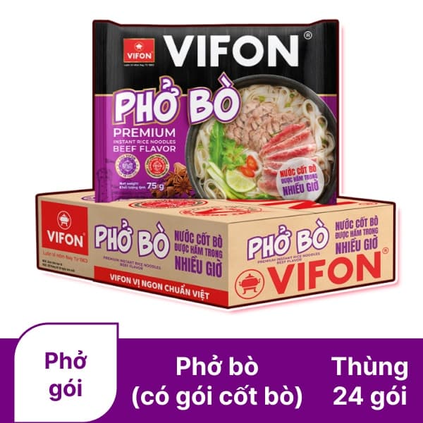 Thùng 24 gói phở bò VIFON 75g (có gói nước cốt bò) chính hãng VIFON