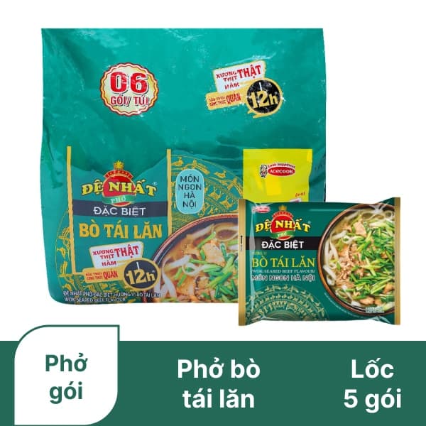 Lốc 5 gói phở bò tái lăn Đệ Nhất gói 68g chính hãng Acecook