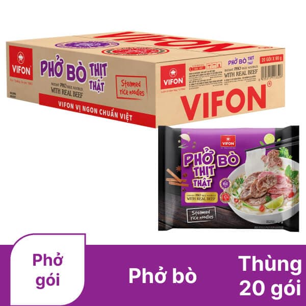 Thùng 20 gói phở bò VIFON gói 90g (có gói thịt thật) chính hãng VIFON