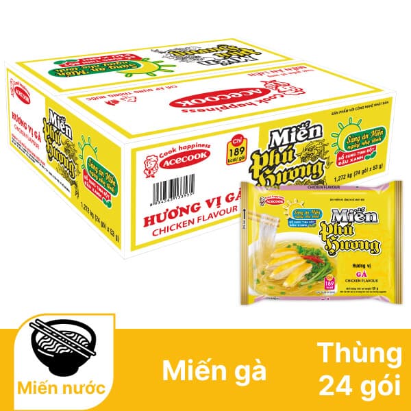 Thùng 24 gói miến gà Phú Hương 53g chính hãng Acecook
