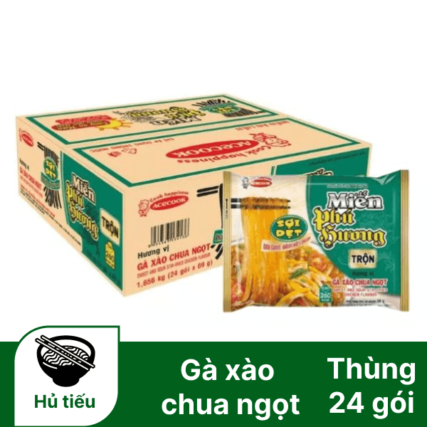 Thùng 24 gói miến trộn Phú Hương gà xào chua ngọt gói 69g chính hãng Acecook