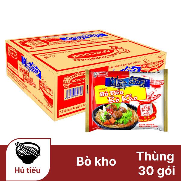 Thùng 30 gói hủ tiếu bò kho Nhịp Sống 75g chính hãng Acecook