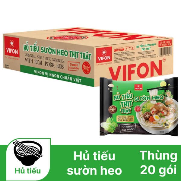 Thùng 20 gói hủ tiếu sườn heo VIFON 90g (có gói thịt thật) chính hãng VIFON