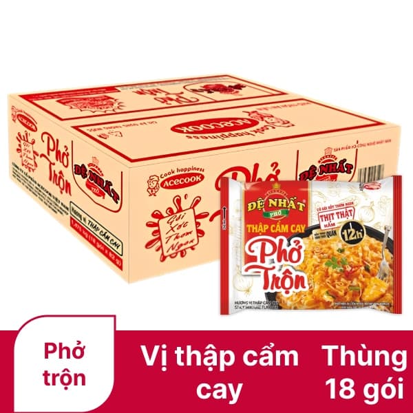 Thùng 18 gói phở trộn Đệ Nhất vị thập cẩm cay 82g chính hãng Acecook