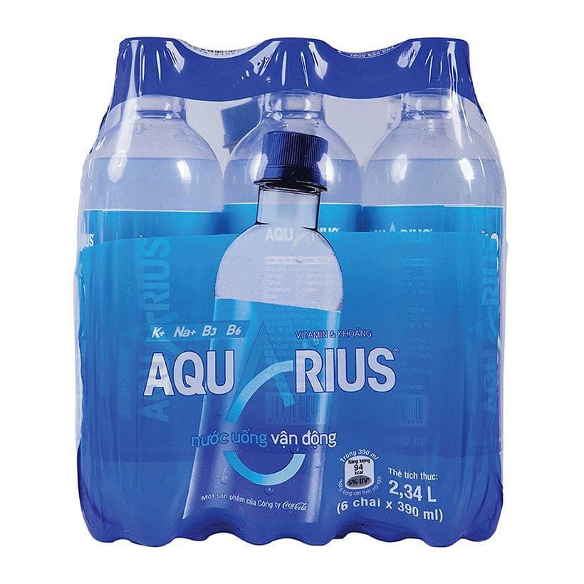 Lốc 6 chai nước uống thể thao Aquarius 390ml chính hãng Aquarius