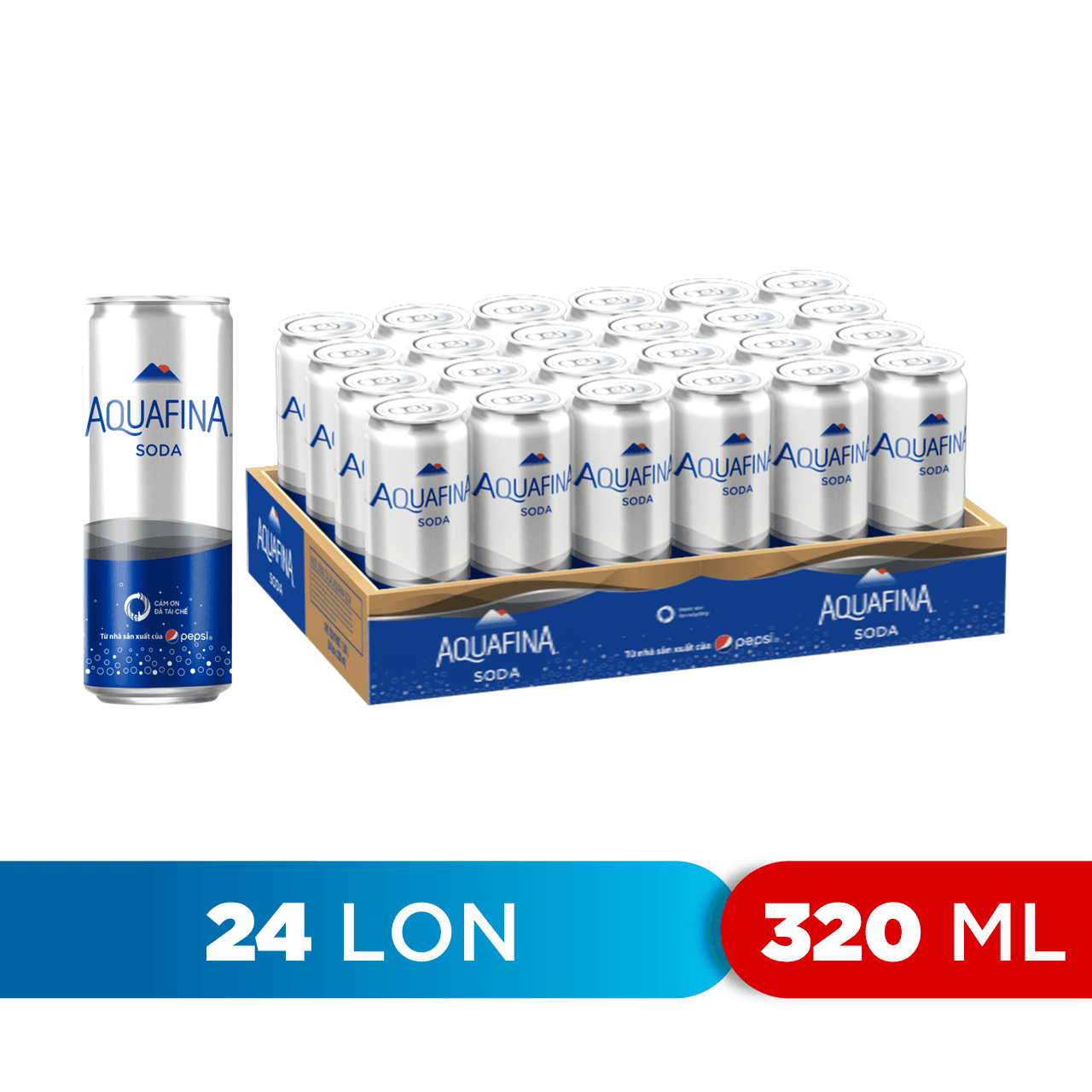 Thùng 24 lon nước uống có ga Soda Aquafina 320ml chính hãng Aquafina