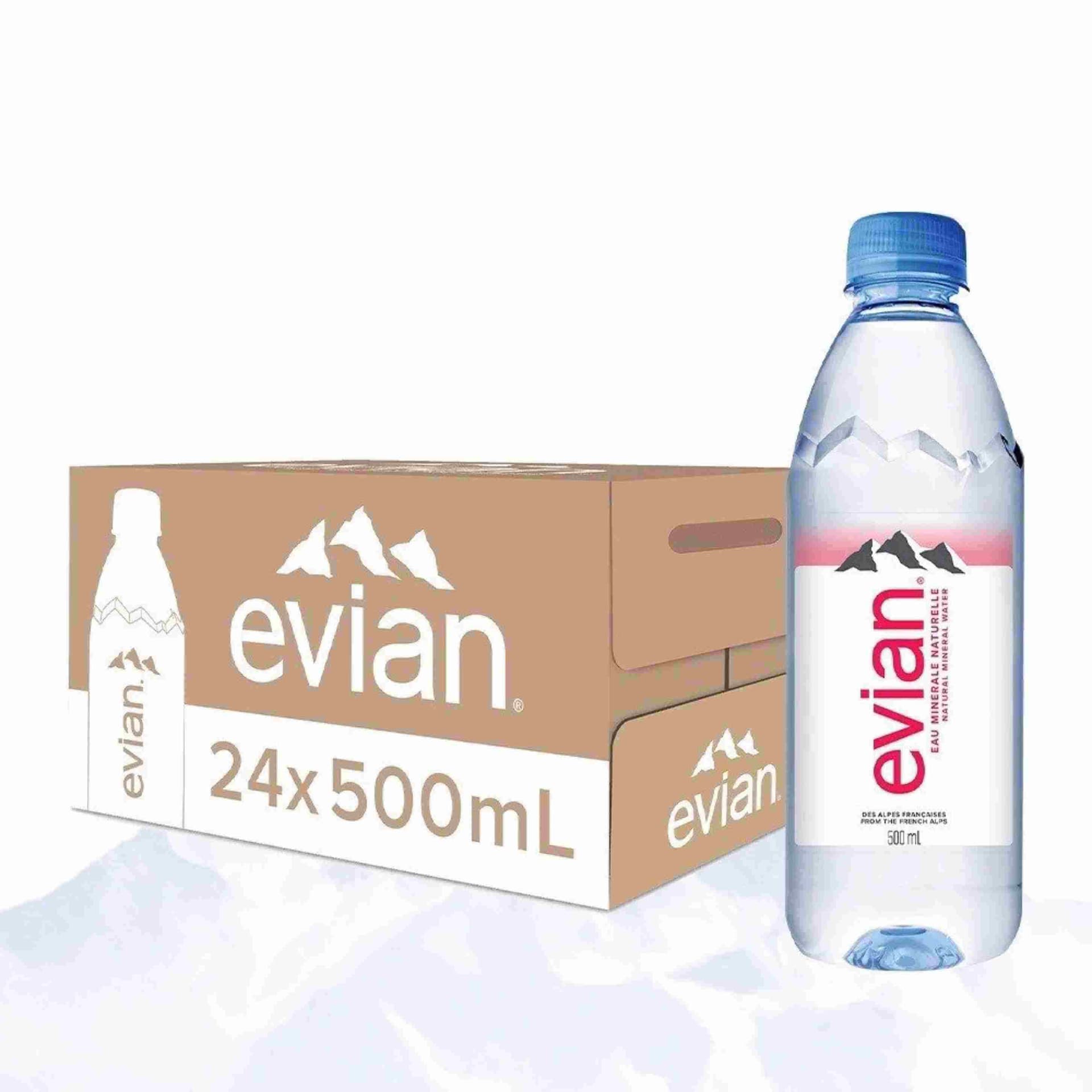 Thùng 24 chai nước khoáng thiên nhiên Evian 500ml chính hãng Evian