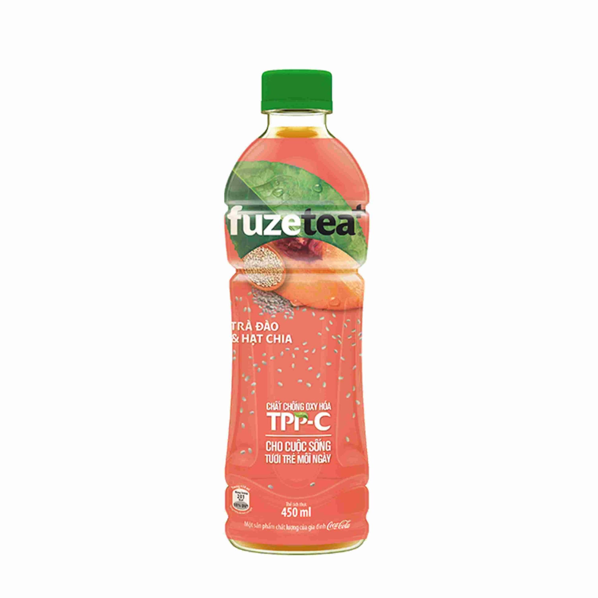Trà đào và hạt chia Fuzetea chai 450ml chính hãng Fuzetea