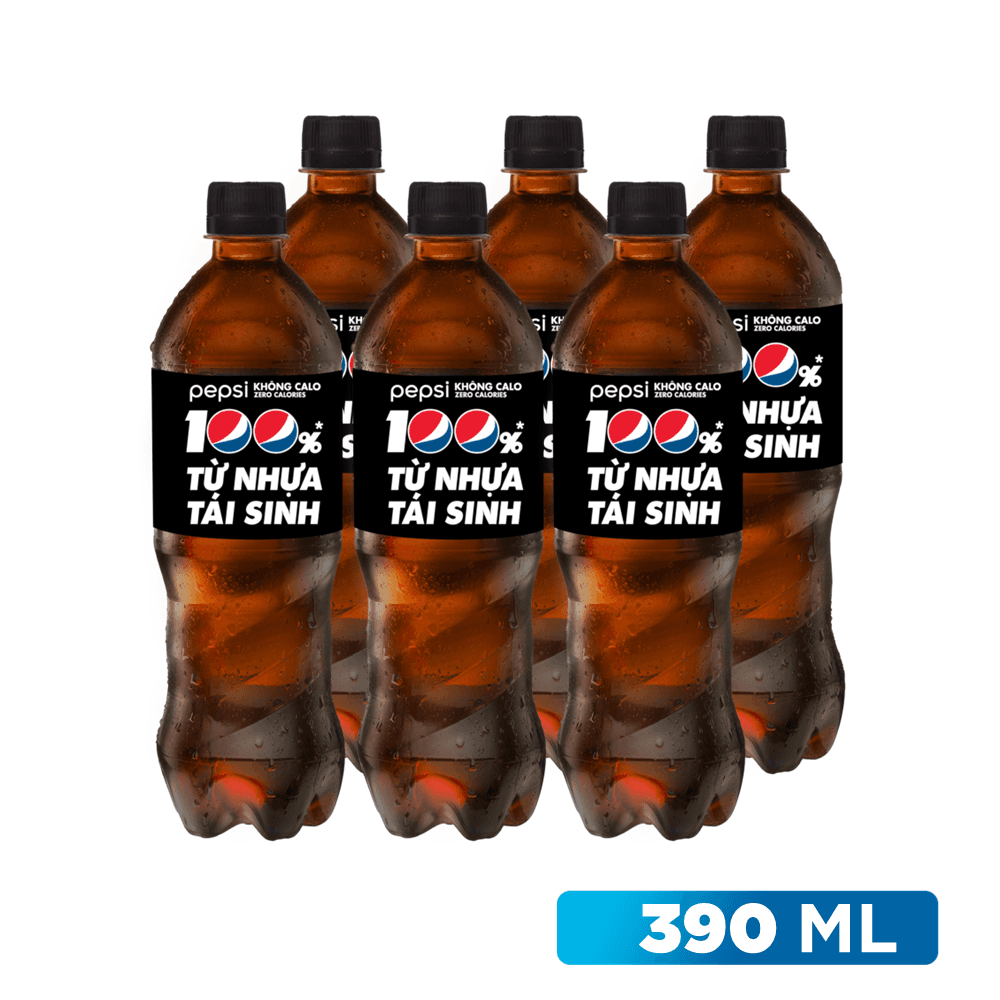 Lốc 6 chai nước ngọt Pepsi có ga không calo chai 390ml chính hãng Pepsi