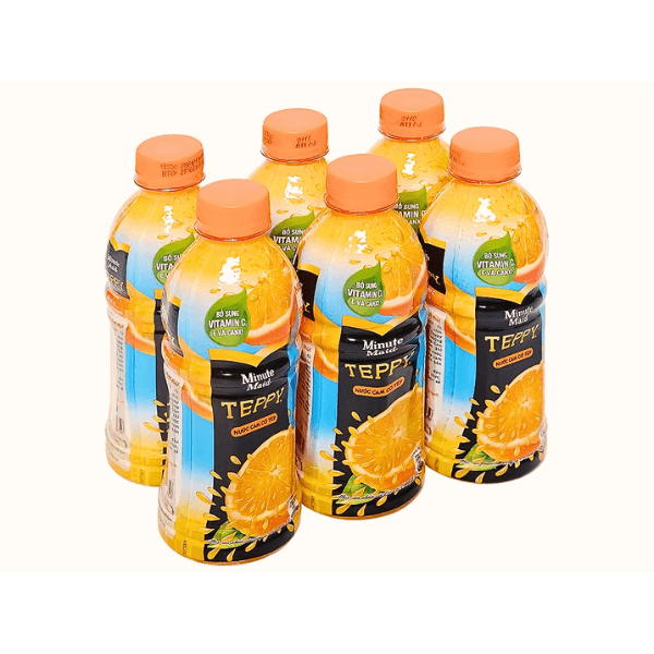 Lốc 6 chai nước cam có tép Teppy 327ml chính hãng MINUTE MAID TEPPY