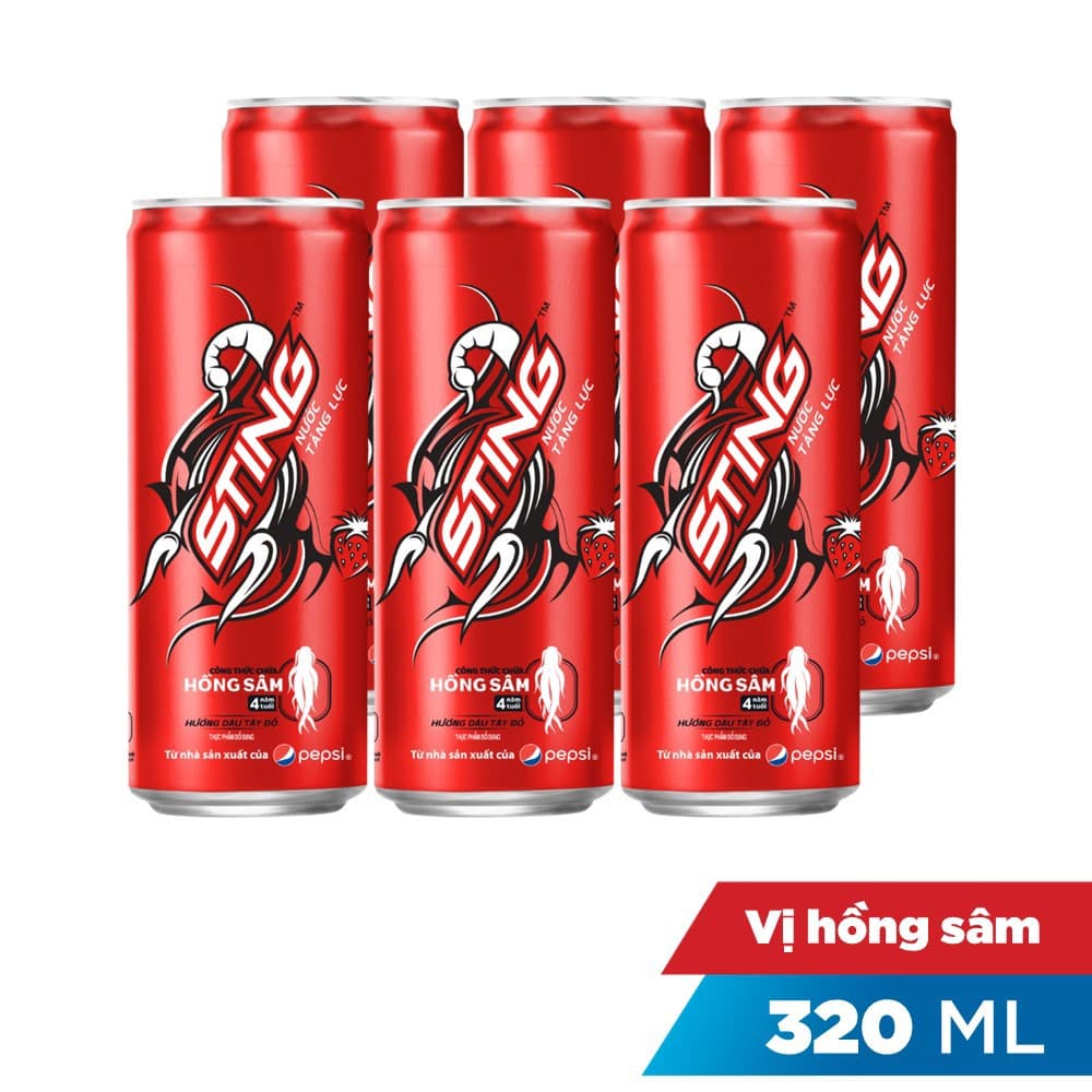 Lốc 6 lon nước tăng lực Sting hương dâu 330ml chính hãng Sting