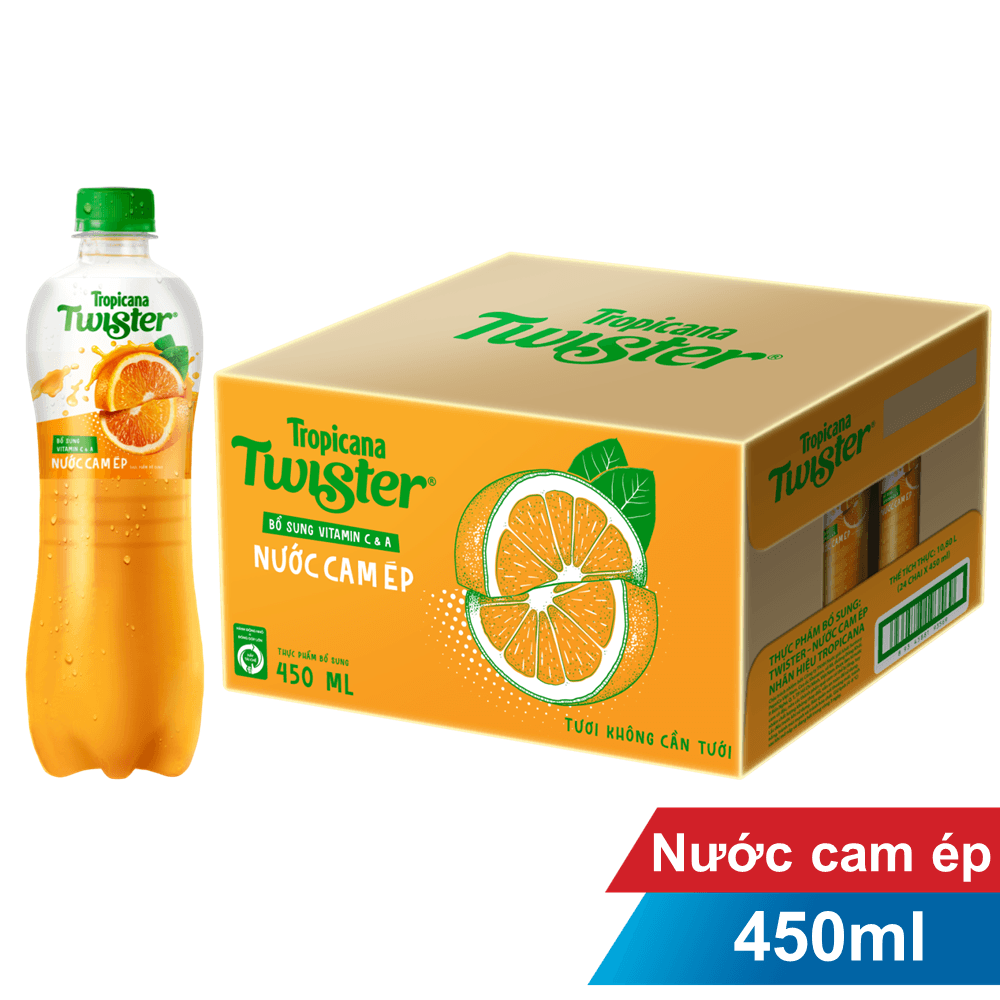 Thùng 24 chia nước ép cam Twister Tropicana 455ml chính hãng Twister