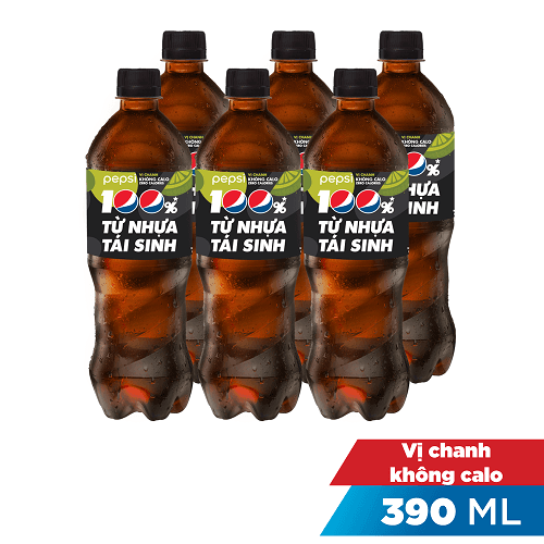 Lốc 6 chai Pepsi nước giải khát c.ga v.chanh k.calo chai390ml chính hãng Pepsi
