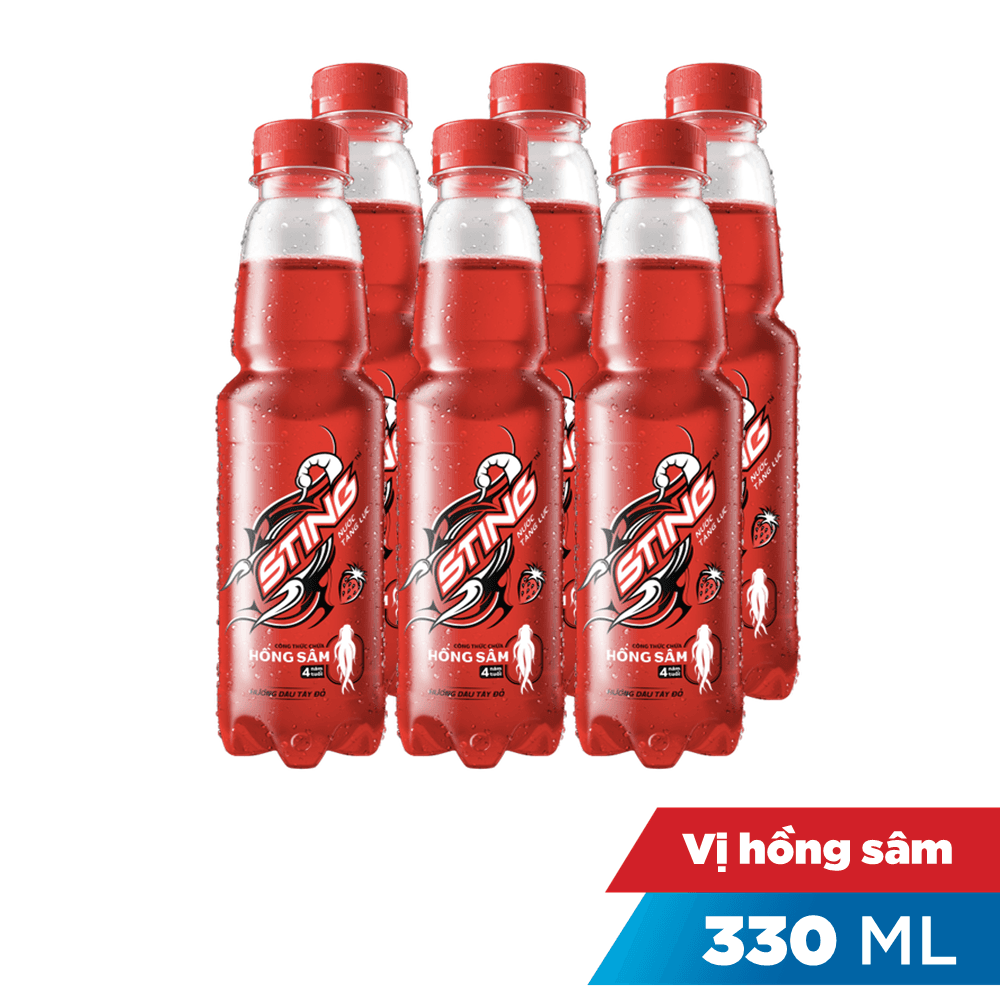 Lốc 6 chai nước tăng lực Sting hương dâu tây đỏ 330ml chính hãng Sting
