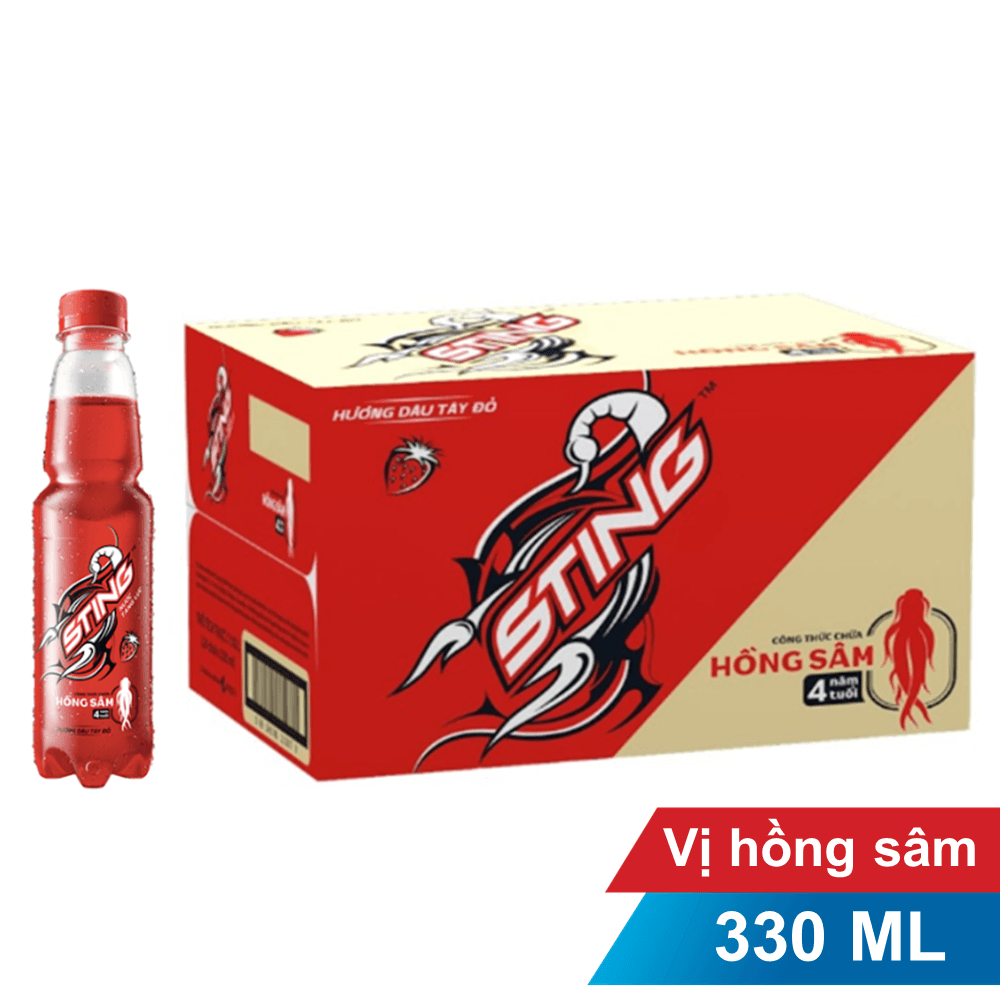 Thùng 24 chai nước tăng lực Sting hương dâu tây đỏ 330ml chính hãng Sting