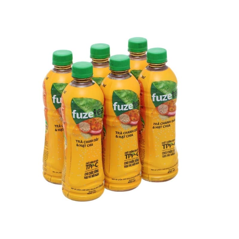 Lốc 6 chai trà chanh dây và hạt chia Fuzetea 450ml chính hãng Fuzetea