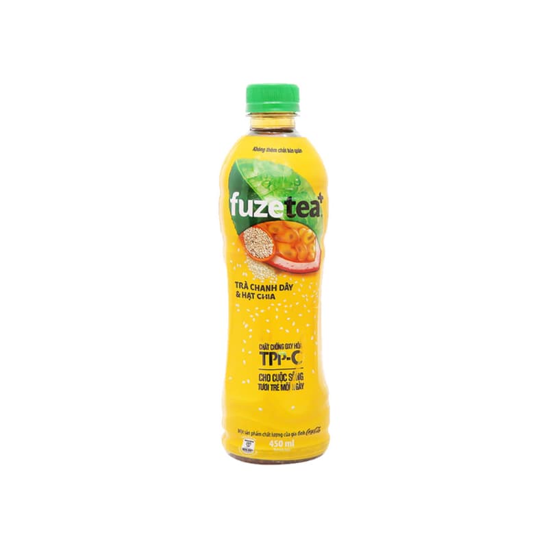 Trà chanh dây và hạt chia Fuzetea chai 450ml chính hãng Fuzetea