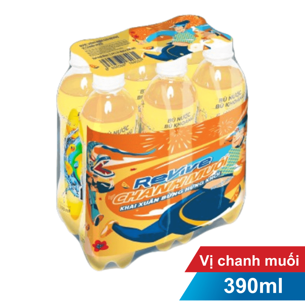 Lốc 6 chai 7Up Revive chanh muối 390ml chính hãng 7Up