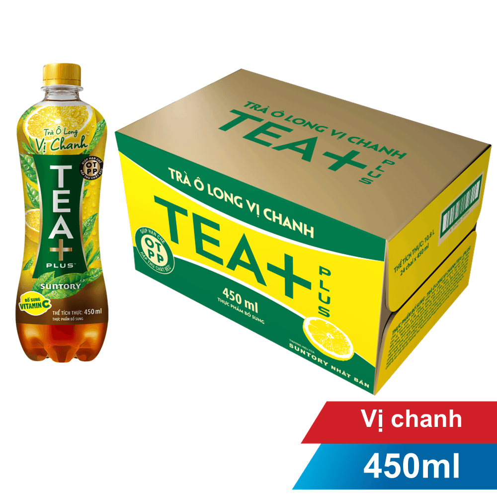 Thùng 24 chai TEA+ Trà olong vị chanh 455ml chính hãng Tea+