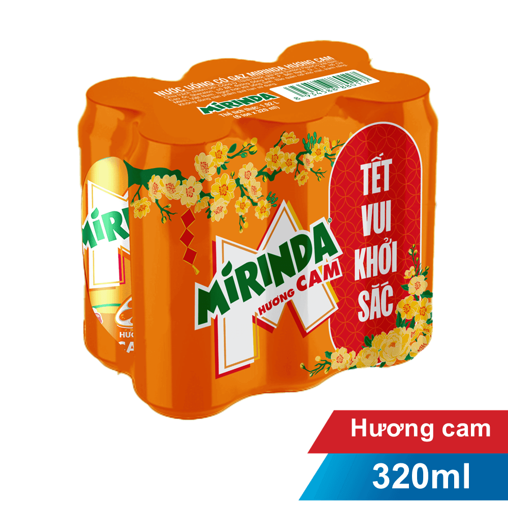 Lốc 6 lon nước ngọt Mirinda sleek 330ml chính hãng Mirinda