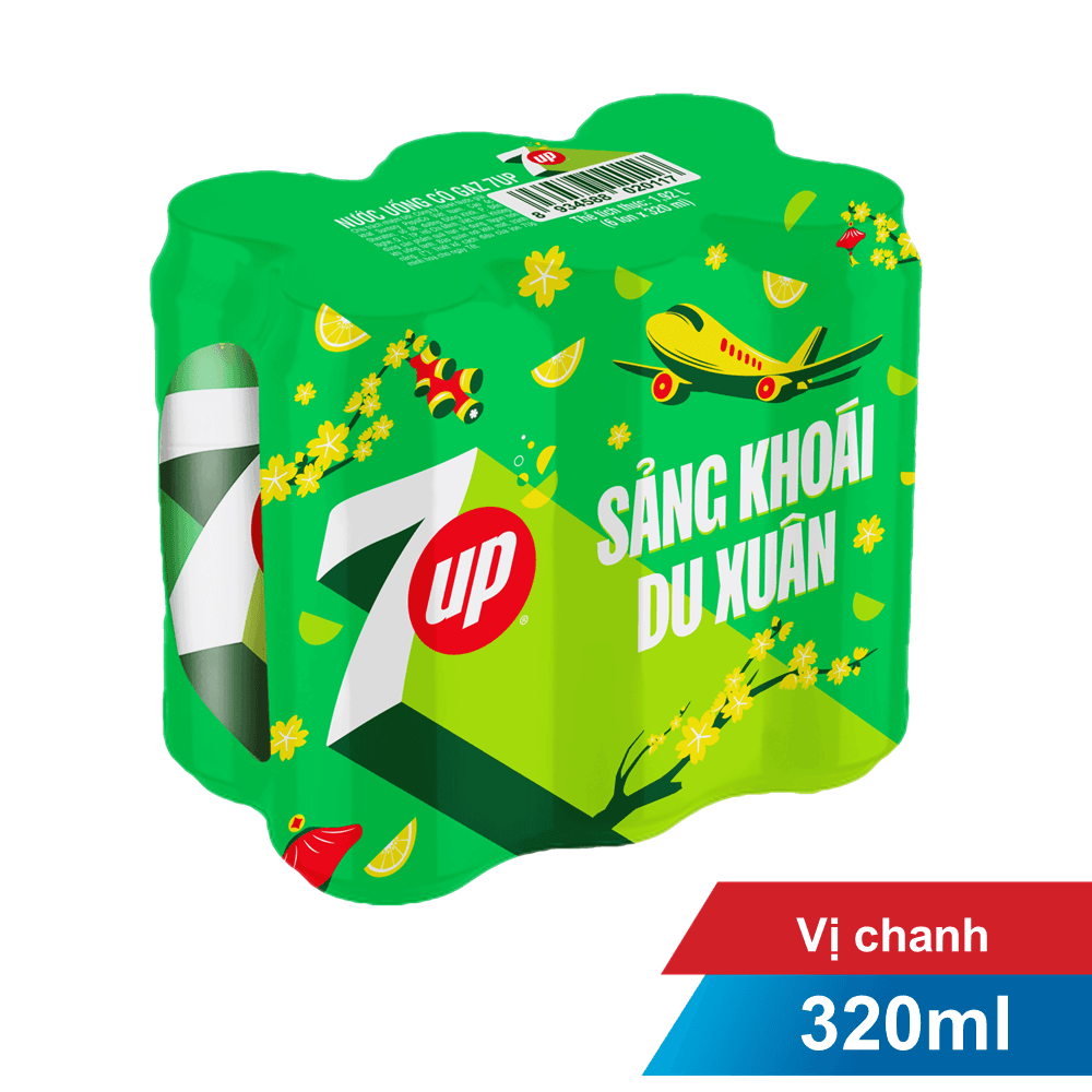Lốc 6 lon nước ngọt 7Up 330ml chính hãng 7Up
