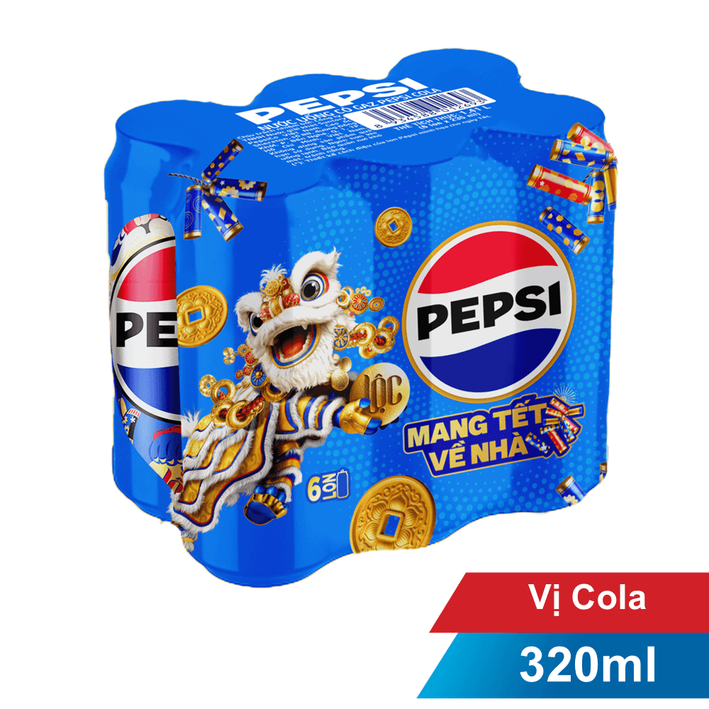 Lốc 6 lon nước giải khát có ga Pepsi Cola330ml chính hãng Pepsi