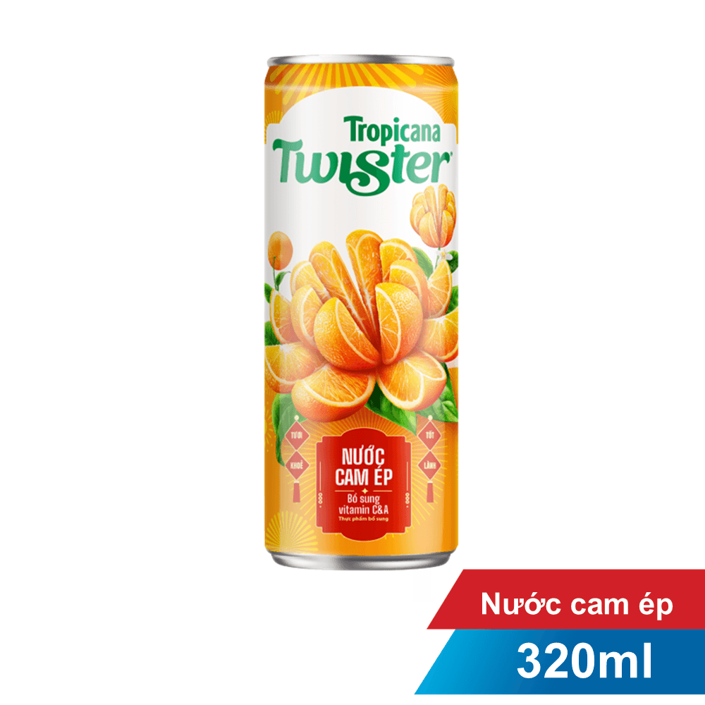Nước ép cam Twister Tropicana lon 320ml chính hãng Twister