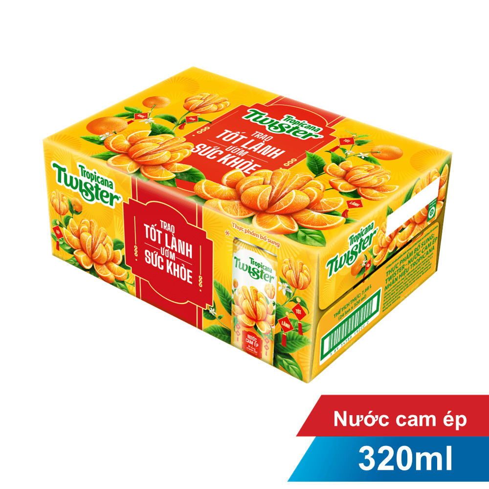 Thùng 24 lon nước ép cam Twister Tropicana lon 320ml chính hãng Twister