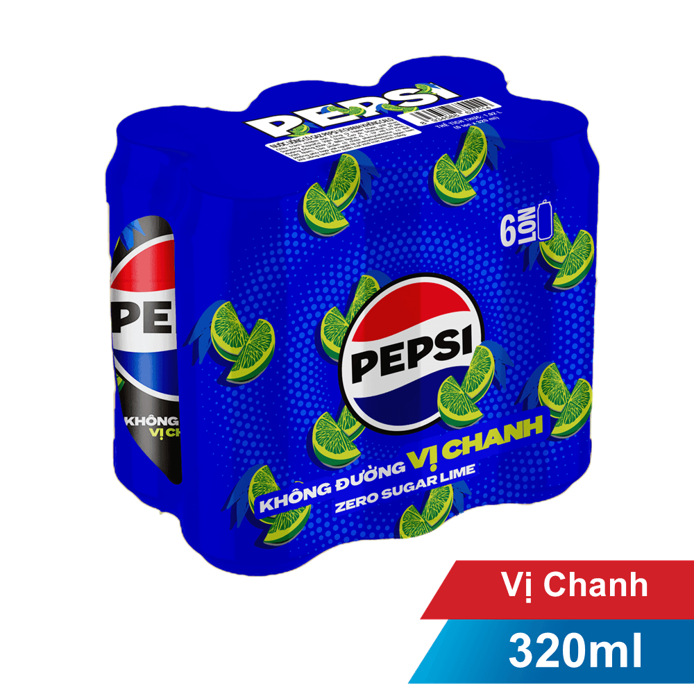 Lốc 6 lon nước không calo chanh 330ml chính hãng Pepsi